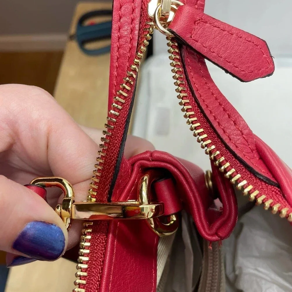 Mario Valentino Ally Leather Embossed Satchel Crossbody Bag Lipstick‎ Red